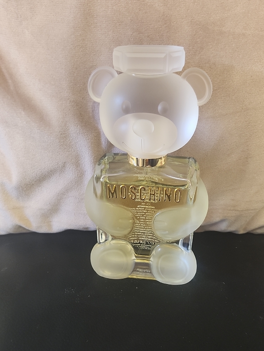 Moschino Teddy Bear Bottle in Frosted White with Gold Logo
